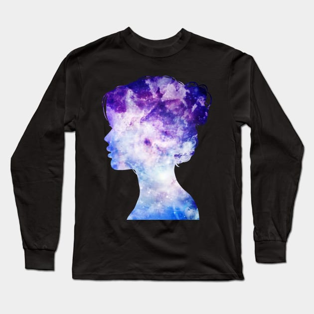 Purple Galaxy girl Long Sleeve T-Shirt by Morishasha